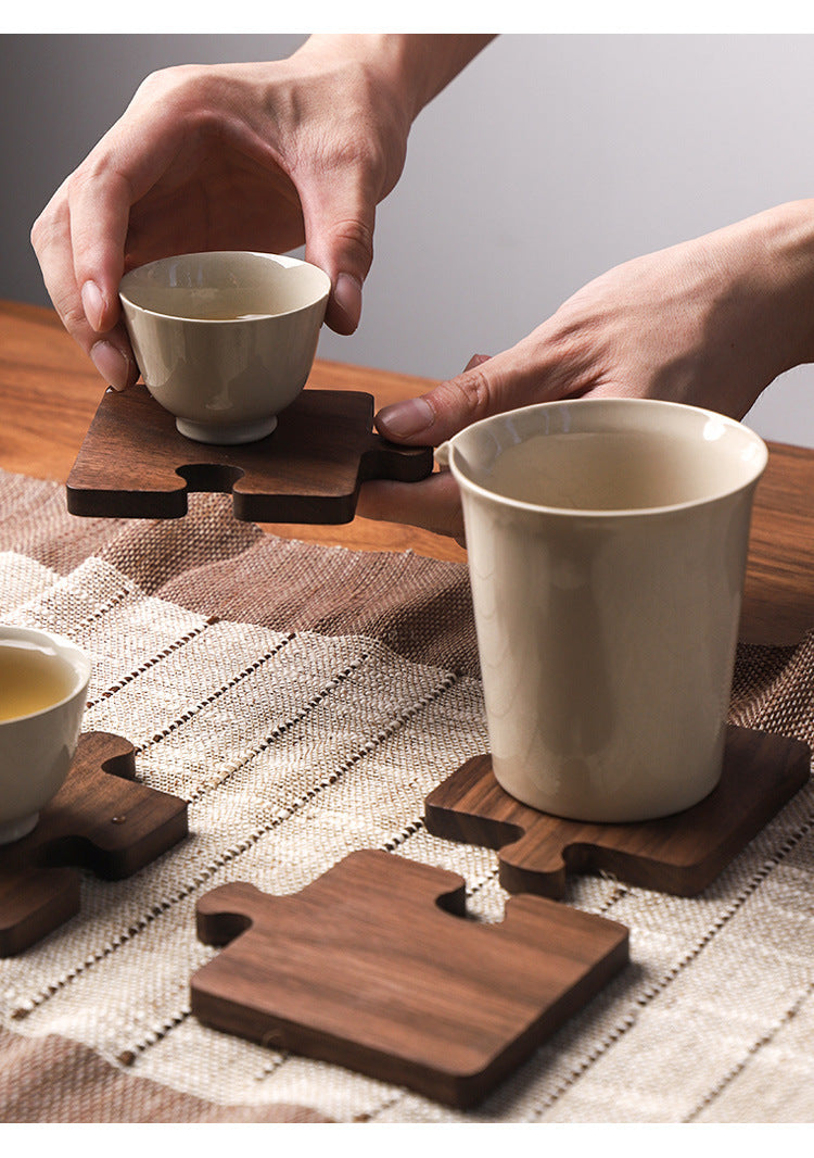 Boxy puzzle Pattern Wooden Coaster Set | Walnut Wood