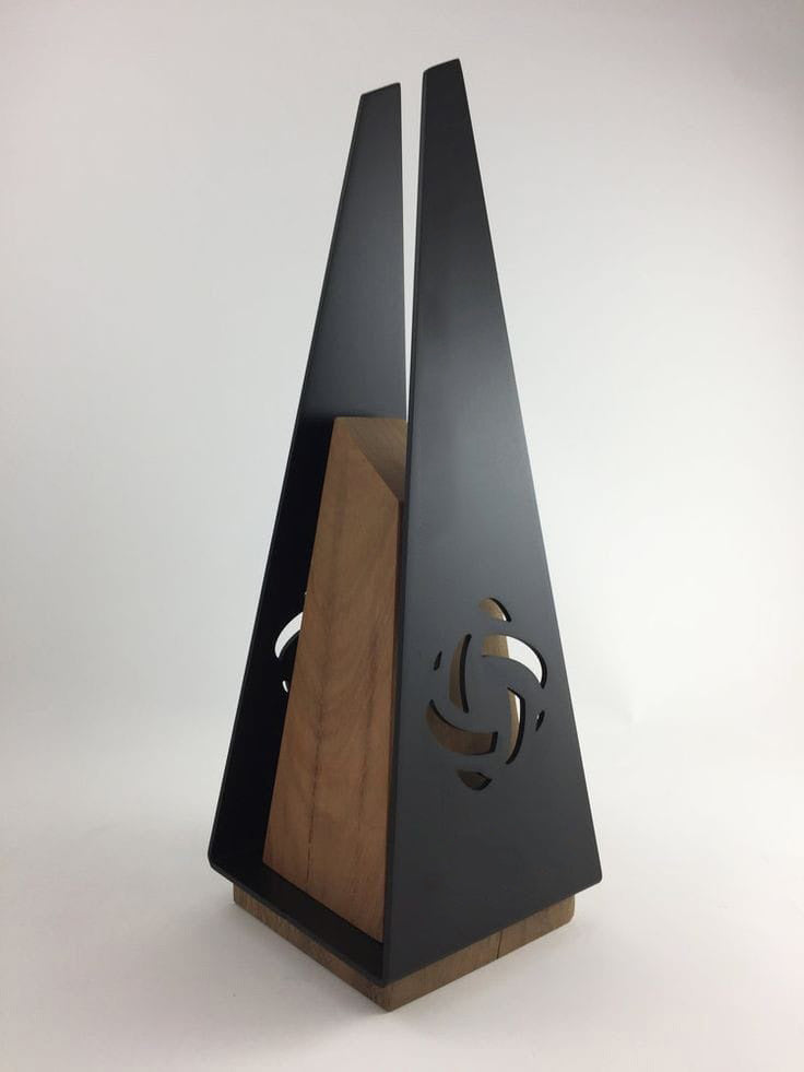 Modern Geometric Wooden Trophy | Walnut & Metal Combination