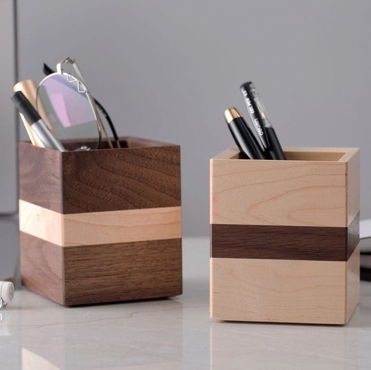 Double Tone Creative Solid Wood Pen Holder | Walnut Wood