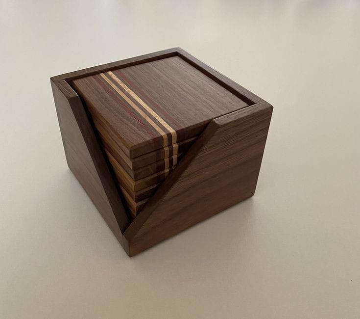 Square Minimal Wooden Coaster Set | Line Pattern | Walnut Wood